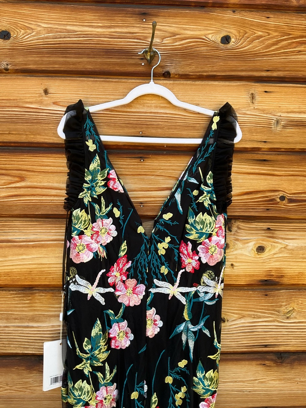 NWT Mac Duggal Embroidered Floral Plunge Neck Trumpet Gown Black Multi Size 10 - Picture 13 of 15